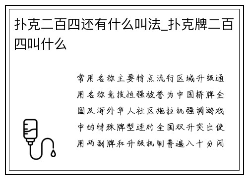扑克二百四还有什么叫法_扑克牌二百四叫什么